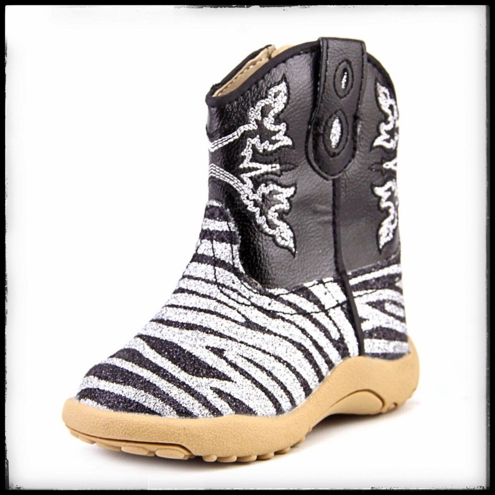 Baby Roper Boots- Glitter Zebra Print
